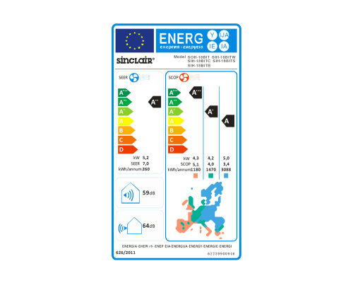 Настінна спліт-система (кондиціонер) Sinclair TERREL SIH/SOH-18BITW (White)