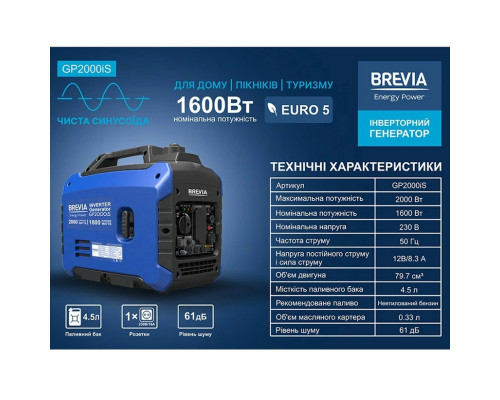 Генератор бензиновий iнверторний Brevia GP2000iS