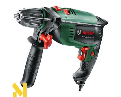 Дриль ударний Bosch UniversalImpact 700 + Набір біт та свердел X-line 15 шт
