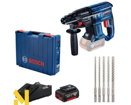 Перфоратор акумуляторний Bosch Professional GBH 180-Li (АКБ GBA 18V 4.0Ah + ЗП GAL 18V-40 + набір свердл SDS-Plus 5 шт)