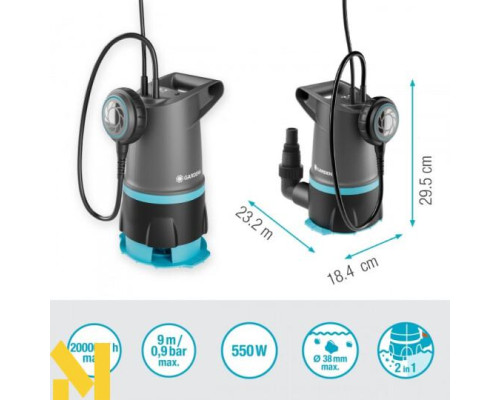 Насос дренажний Gardena 20000 Basic 2-в-1 для чистої/брудної води (09018-47)