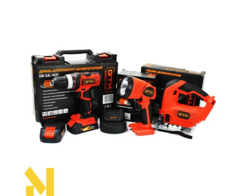 Набір інструментів акумуляторних GTM DS18/40P + JS18/65 + FLС18/1500