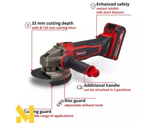 Болгарка (кутова шліфмашина) акумуляторна Einhell TE-AG 18/125-2 Li 1x4.0 Ah