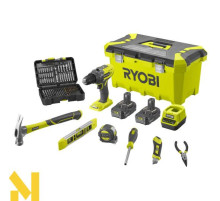 Дриль-шуруповерт Ryobi  R18PD3-220TAH з набором ручного інструменту