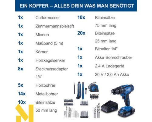 Дриль-шуруповерт ударний акумуляторний Scheppach C-DTB74/1-X з аксесуарами