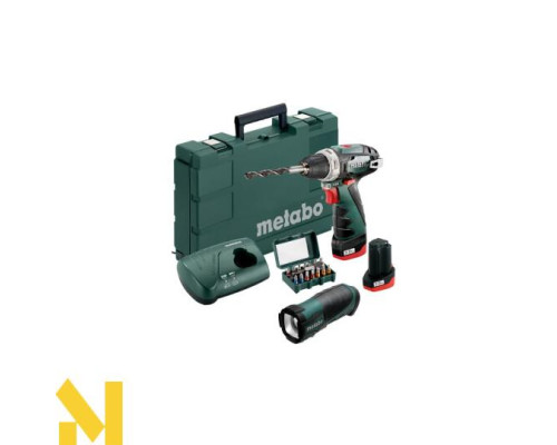 Акумуляторний дриль-шуруповерт Metabo PowerMaxx BS+ліхтар TLA LED+набір біт BitBox 15