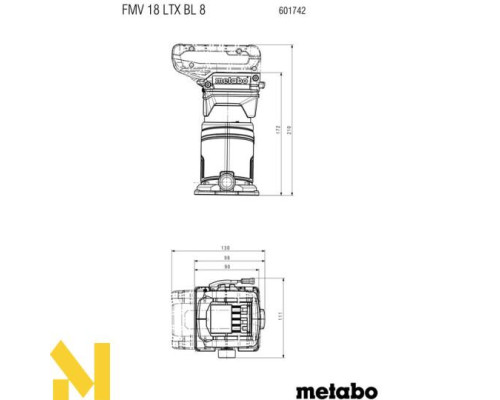 Фрезер кромочний акумуляторний Metabo FMV 18 LTX BL 8 (без АКБ та ЗП, + MetaBox) (601742840)
