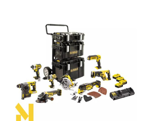 Набір інструментів акумуляторних DeWALT DCK853P4 (DCD996 + DCF887 + DCH273 + DCG405 + DCS570 + DCS367 + DCS355 + DCL050)