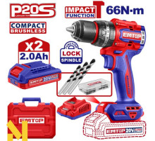 Дриль-шуруповерт акумуляторний EMTOP ECIDL20668