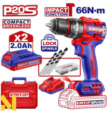 Дриль-шуруповерт акумуляторний EMTOP ECIDL20668