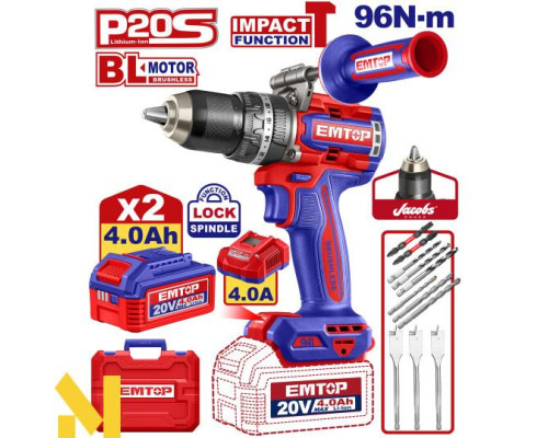 Дриль-шуруповерт ударний акумуляторний EMTOP ECIDL209686