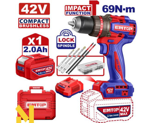 Дриль-шуруповерт акумуляторний EMTOP ECIDL426981 (без АКБ та ЗП)
