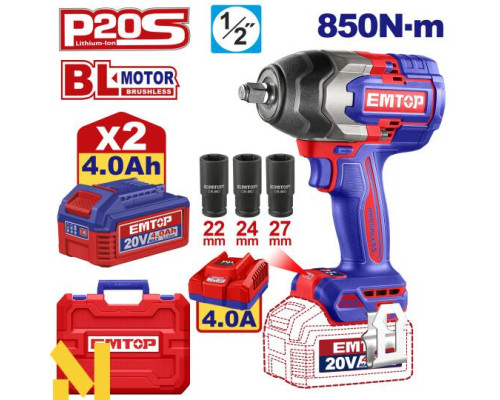 Гайковерт акумуляторний EMTOP ECIWL2085