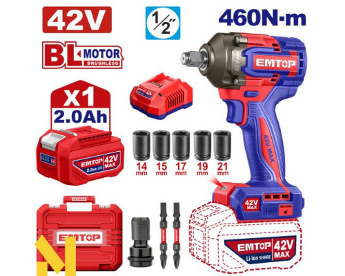 Гайковерт акумуляторний ударний EMTOP ECIWL42461