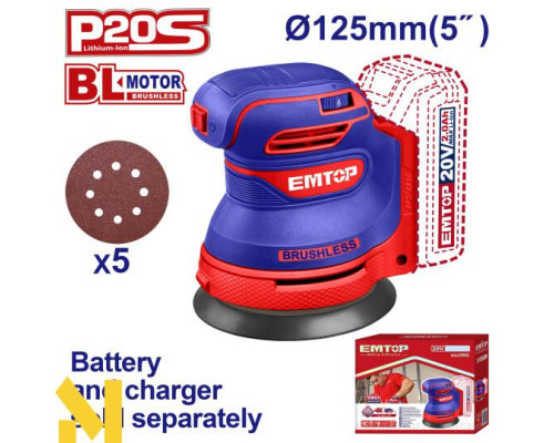 Шліфмашина ексцентрикова акумуляторна EMTOP ELROS2002 (без АКБ та ЗП)