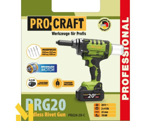 Заклепочник акумуляторний Procraft PRG20 (2 АКБ та ЗП)