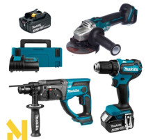 Набір акумуляторних інструментів Makita SET-DGA504Z-0825 (DGA504Z + DHR202Z + DDF485SFJ +  2 АКБ ВL1830 + DC18SD)