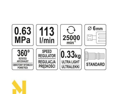 Шліфмашина пряма пневматична Yato YT-09633