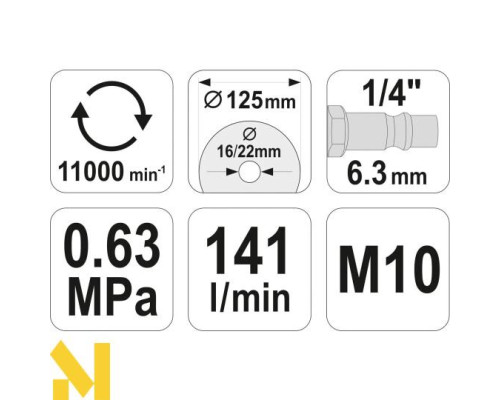 Болгарка (кутова шліфмашина) пневматична YATO YT-09675