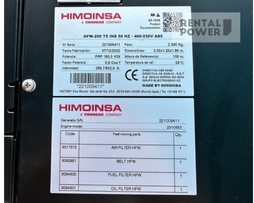 Генератор дизельний HIMOINSA HFW-200 T5 (160 кВт)